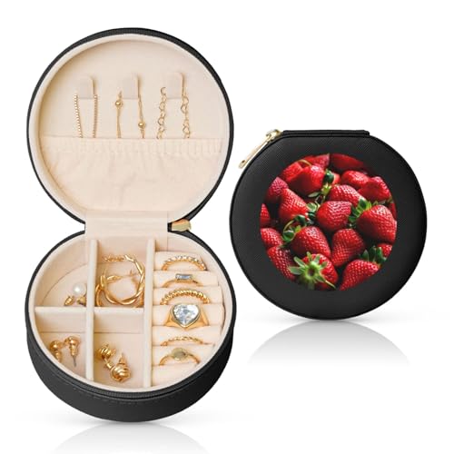 TRSGKSQP Schmuckschatulle für Damen und Mädchen, Leder, Reise-Schmuckkästchen, frische Erdbeeren, tragbare Schmuck-Organizer-Box mit Reißverschluss für Ohrringe, Armbänder, Ringe TRSGKSQP Schmuckschatulle für Damen und Mädchen, Leder, Reise-Schmuckkästchen, frische Erdbeeren, tragbare Schmuck-Organizer-Box mit Reißverschluss für Ohrringe, Armbänder, Ringe von TRSGKSQP