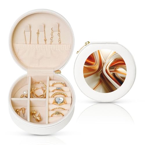 TRSGKSQP Schmuckschatulle für Damen und Mädchen, Leder, Reise-Schmuckkästchen, orange-weiße Linien, tragbare Schmuck-Organizer-Box mit Reißverschluss für Ohrringe, Armbänder, Ringe TRSGKSQP Schmuckschatulle für Damen und Mädchen, Leder, Reise-Schmuckkästchen, orange-weiße Linien, tragbare Schmuck-Organizer-Box mit Reißverschluss für Ohrringe, Armbänder, Ringe von TRSGKSQP