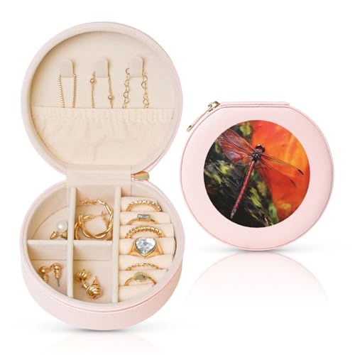 TRSGKSQP Schmuckschatulle für Damen und Mädchen, Leder, Reise-Schmuckkästchen, rote Libellen, tragbare Schmuck-Organizer-Box mit Reißverschluss für Ohrringe, Armbänder, Ringe TRSGKSQP Schmuckschatulle für Damen und Mädchen, Leder, Reise-Schmuckkästchen, rote Libellen, tragbare Schmuck-Organizer-Box mit Reißverschluss für Ohrringe, Armbänder, Ringe von TRSGKSQP