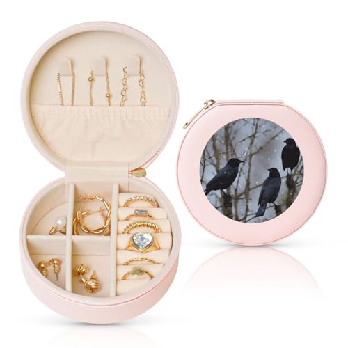 TRSGKSQP Schmuckschatulle für Damen und Mädchen, Leder, Reise-Schmuckkästchen, schwarze Krähenvögel, tragbare Schmuck-Organizer-Box mit Reißverschluss für Ohrringe, Armbänder, Ringe TRSGKSQP Schmuckschatulle für Damen und Mädchen, Leder, Reise-Schmuckkästchen, schwarze Krähenvögel, tragbare Schmuck-Organizer-Box mit Reißverschluss für Ohrringe, Armbänder, Ringe von TRSGKSQP