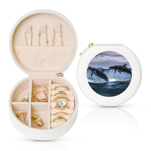 TRSGKSQP Schmuckschatulle für Damen und Mädchen, Leder, Reise-Schmuckkästchen, springende Wale, tragbare Schmuck-Organizer-Box mit Reißverschluss für Ohrringe, Armbänder, Ringe TRSGKSQP Schmuckschatulle für Damen und Mädchen, Leder, Reise-Schmuckkästchen, springende Wale, tragbare Schmuck-Organizer-Box mit Reißverschluss für Ohrringe, Armbänder, Ringe von TRSGKSQP