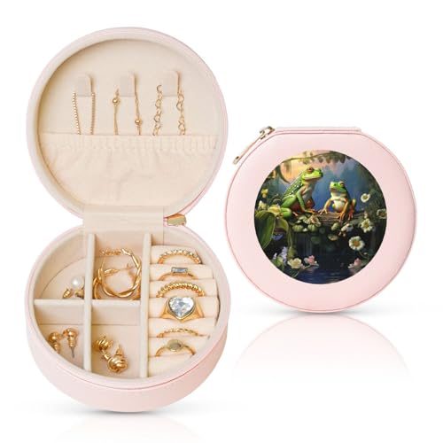 TRSGKSQP Schmuckschatulle für Damen und Mädchen, Leder, Reise-Schmuckkästchen, viele Frösche singen auf den Zweigen, tragbare Schmuck-Organizer-Box mit Reißverschluss für Ohrringe, Armbänder, Ringe TRSGKSQP Schmuckschatulle für Damen und Mädchen, Leder, Reise-Schmuckkästchen, viele Frösche singen auf den Zweigen, tragbare Schmuck-Organizer-Box mit Reißverschluss für Ohrringe, Armbänder, Ringe von TRSGKSQP