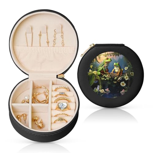 TRSGKSQP Schmuckschatulle für Damen und Mädchen, Leder, Reise-Schmuckkästchen, viele Frösche singen auf den Zweigen, tragbare Schmuck-Organizer-Box mit Reißverschluss für Ohrringe, Armbänder, Ringe TRSGKSQP Schmuckschatulle für Damen und Mädchen, Leder, Reise-Schmuckkästchen, viele Frösche singen auf den Zweigen, tragbare Schmuck-Organizer-Box mit Reißverschluss für Ohrringe, Armbänder, Ringe von TRSGKSQP
