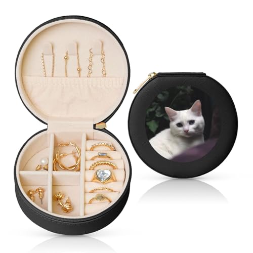 TRSGKSQP Schmuckschatulle für Damen und Mädchen, Leder, Reise-Schmuckkästchen, weiße Katze, tragbare Schmuck-Organizer-Box mit Reißverschluss für Ohrringe, Armbänder, Ringe TRSGKSQP Schmuckschatulle für Damen und Mädchen, Leder, Reise-Schmuckkästchen, weiße Katze, tragbare Schmuck-Organizer-Box mit Reißverschluss für Ohrringe, Armbänder, Ringe von TRSGKSQP