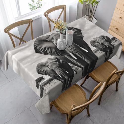TRSGKSQP Tischdecke, wasserdicht, knitterfrei, Küchentischdecken, rechteckig, 140 x 90 cm, schmutzabweisend, Esstischabdeckung, Elefant, Wandern, dekorative Tischdecke für drinnen und draußen, 140 x von TRSGKSQP