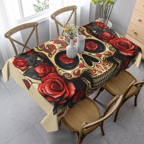 TRSGKSQP Tischdecke, wasserdicht, knitterfrei, Küchentischdecken, rechteckig, 140 x 90 cm, schmutzabweisend, Esstischabdeckung, rote Rose, Zuckerschädel, dekorative Tischdecke für drinnen und draußen TRSGKSQP Tischdecke, wasserdicht, knitterfrei, Küchentischdecken, rechteckig, 140 x 90 cm, schmutzabweisend, Esstischabdeckung, rote Rose, Zuckerschädel, dekorative Tischdecke für drinnen und draußen von TRSGKSQP