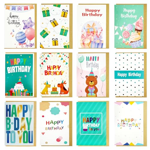 Geburtstagskarten Set mit Umschlag, 12 Stück Glückwunschkarten Geburtstag, Glückwunsch Klappkarten, Hochwertige Grußkarten zum Geburstag, Kreative Geschenkkarten, Glückwunschkarte für Männer Frauen Geburtstagskarten Set mit Umschlag, 12 Stück Glückwunschkarten Geburtstag, Glückwunsch Klappkarten, Hochwertige Grußkarten zum Geburstag, Kreative Geschenkkarten, Glückwunschkarte für Männer Frauen von TRUEIN