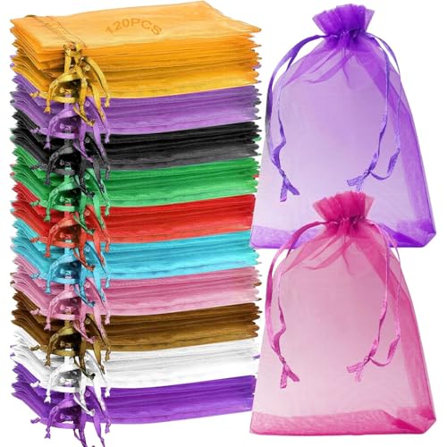 TRUEIN 120 Stück Organzasäckchen, 10 x 15 cm Organzabeutel mit Kordelzug, Geschenkbeutel für Festival, Säckchen zum Befüllen, Schmuckbeutel für Hochzeit Festivalparty (12 Farben) von TRUEIN