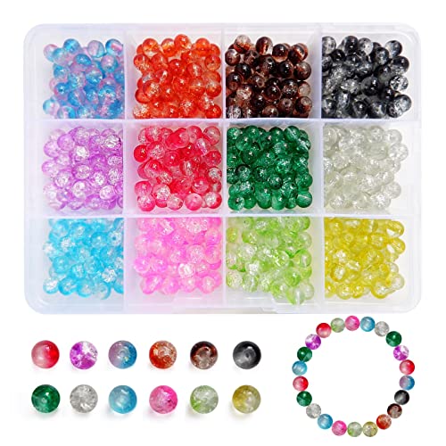 TRUEIN 540 Glasperlen zum Auffädeln 6mm, Crackle Glasperlen Set, Glasperlen Rund zum Basteln Edelstein, 12 Farben Perlen Glas Bunt mit Loch für Halsketten Armband Schmuckherstellung DIY Handwerk Dekor von TRUEIN