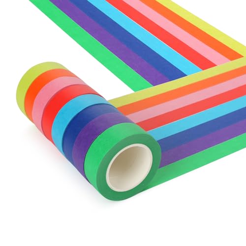 TRUEIN 8 Rollen Farbiges Klebeband, 18mmX12m Regenbogen Washi Masking Tape Kunst Set, Kreppband Bunt Farbe Malerkrepp für Kennzeichnung oder Codierung, Diy Handwerk Dekoratoren 18mm von TRUEIN