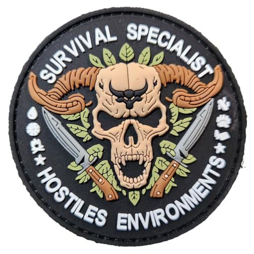 TS Tactical Store Survival Specialist HOSTILES ENVIRONMENTS 3D-PVC-Aufnäher mit Klettverschluss | Größe: 8cm | 3D-Klettverschluss-Patch für Militärrucksack | Outdoor, Wandern, Crossfit, Bushcraft, Su von TS Tactical Store