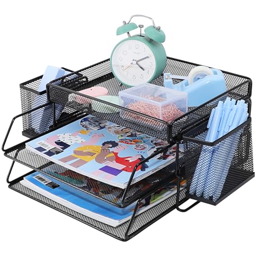 Briefablage mit 2 Ebenen, Ablagefach für Büroschreibtisch, Papierablage Schreibtisch-Organizer Tablett, Papierablagefach, Ordner, Schreibtisch-Organizer A4, Dokumentenhalter für Zuhause, Büro, Schule von TSDRBWO