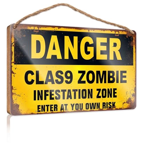 Bad Holz hängenden Schild Klasse 9 Zombie Kontamination Zone Warnung Holzschild Hinterhof Dekor Zimmer Zeug (23 * 35 cm) von TSGB