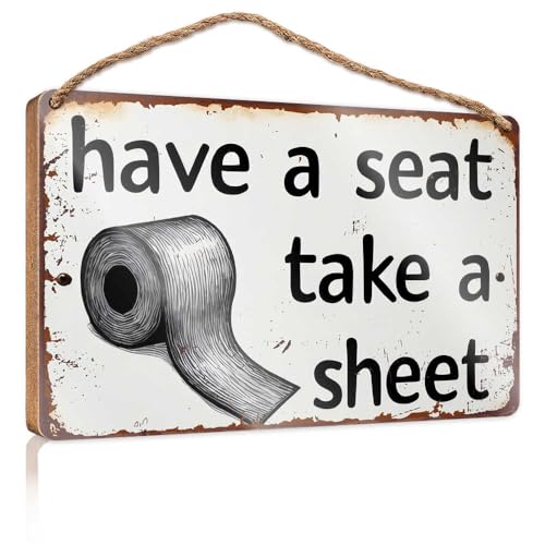 Badezimmer-Dekoration zum Aufhängen, Aufschrift "Take A Seat, Take A Sheet": Toilettenpapier, Humor, Holzschild für Haustür, einfarbige Holzschilder zum Basteln (23 x 35 cm) von TSGB