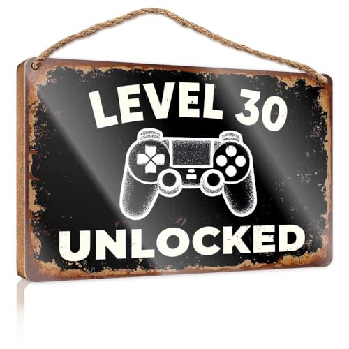 Badezimmer-Dekoration zum Aufhängen, Level 30 Unlocked: Gaming Achievement, Holzschild für Haustür, einfarbige Holzschilder zum Basteln (23 x 35 cm) von TSGB