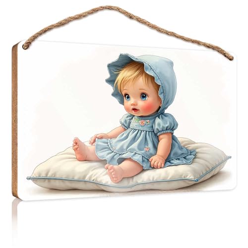 Badezimmer-Dekoration zum Aufhängen, blaues Kleid mit Blumenstickerei, Holzschild für Haustür, einfarbige Holzschilder zum Basteln (23 x 35 cm) von TSGB
