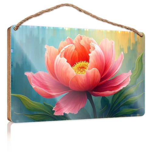 Badezimmer-Dekoration zum Aufhängen, strahlende Pfingstrosenblüte in weichen Pastellkreiden, Holzschild für Haustür, einfarbige Holzschilder zum Basteln (15 x 28 cm) von TSGB