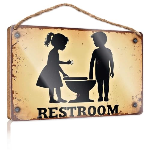 Badezimmerschild zum Aufhängen, Dekoration, Kinder-WC, Silhouette, Holzschild für Haustür, einfarbige Holzschilder zum Basteln (15 x 28 cm) von TSGB