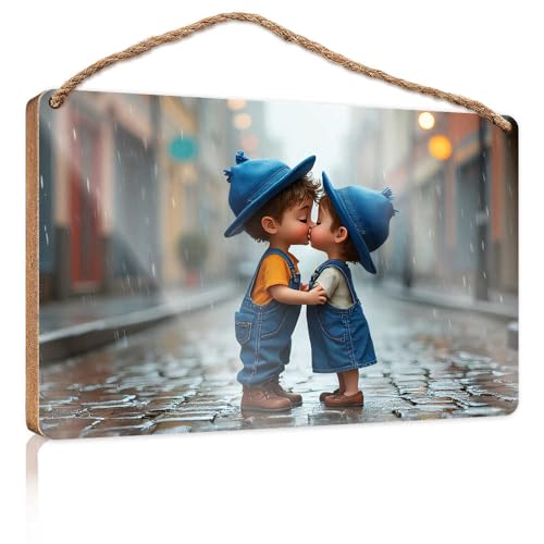 Farmhouse Decor Schilder Rainy Romance: A Sweet Kiss Under The Raindrops Holzschild Herbst Büro Dekor Schlafzimmer Dekorationen (23 x 35 cm) von TSGB
