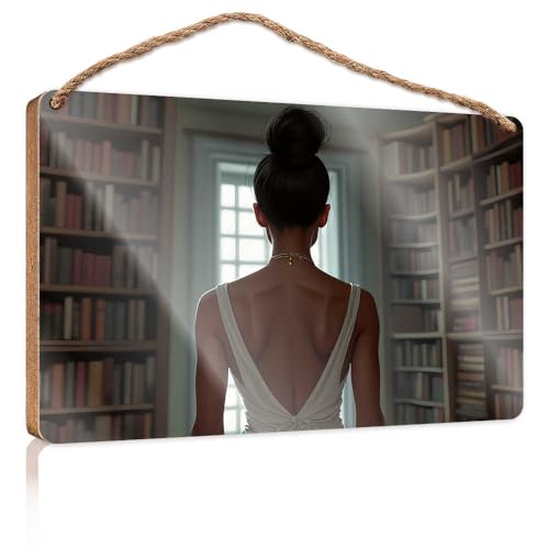 Hausschild für die Veranda, Bibliothek, Einsamkeit: A Woman'S Quiet Reflection Holzschild, Pool-Dekoration, Wohnmobil-Dekorationen für den Innenbereich (23 x 35 cm) von TSGB