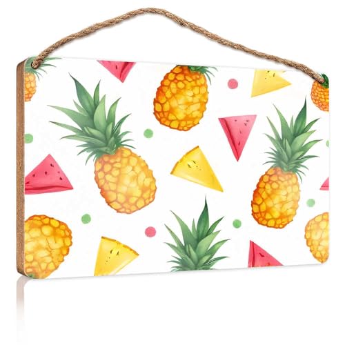 Hausschild für die Veranda, Sommerfrüchte: Ananas und Wassermelonenscheiben, Holzschild, Pool-Dekoration, Wohnmobil-Dekorationen für den Innenbereich (15 x 28 cm) von TSGB