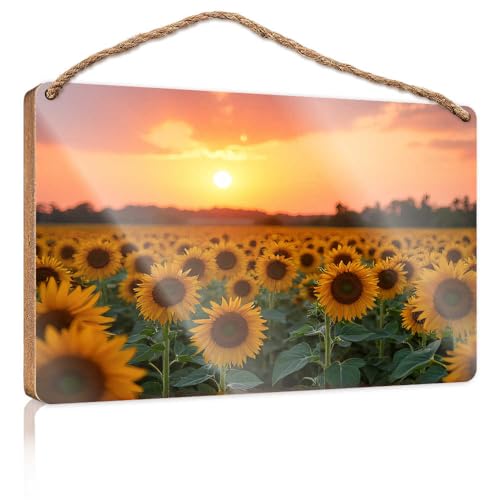 Holzschild, niedlicher Sonnenuntergang im Feld der Sonnenblumen, Holzschild, Badezimmer, lustige Dekoration, WC-Dekoration (23 x 35 cm) von TSGB