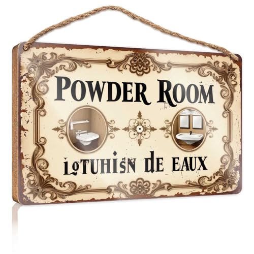 Holzschild, niedliches Vintage-Schild, Puderzimmer, Holzschild, Badezimmer, lustige Dekoration, WC-Dekoration (23 x 35 cm) von TSGB