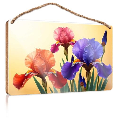 Holzschild, niedliches buntes Iris-Blumenblüten-Holzschild, Badezimmer, lustige Dekoration, WC-Dekoration (20 x 30 cm) von TSGB