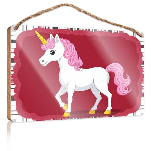 Holzschild, niedliches magisches Einhorn mit rosa Mähne und Horn, Holzschild, Badezimmer, lustige Dekoration, WC-Dekoration (15 x 28 cm) von TSGB
