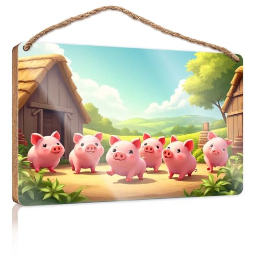 Holzschild für die Veranda, 7 glückliche Schweine auf dem Land, Pool-Dekoration, Wohnmobil-Dekorationen für den Innenbereich, 23 x 35 cm von TSGB