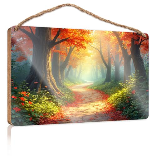 Holzschild für die Veranda, Herbstweg im verzauberten Wald, Pool-Dekoration, Wohnmobil-Dekorationen für innen (15 x 28 cm) von TSGB