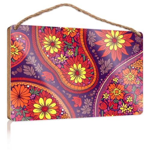 Holzschild für die Veranda, buntes Blumenmuster, Pool-Dekoration, Wohnmobil-Dekorationen für den Innenbereich (15 x 28 cm) von TSGB