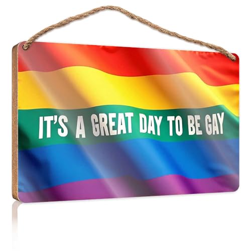 Holzschild mit Aufschrift "It's A Great Day To Be Gay", winkendes Holzschild, Badezimmer, lustige Dekoration, WC-Dekoration (23 x 35 cm) von TSGB