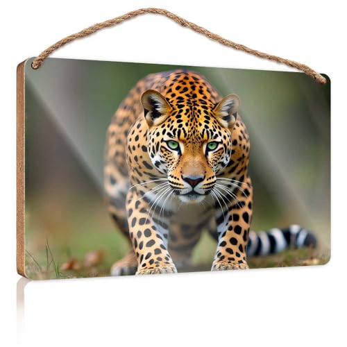 Holzschild mit niedlichem Leopard in der Wildnis: Ein majestätischer Spaziergang, Holzschild, Badezimmer, lustige Dekoration, WC-Dekoration (15 x 28 cm) von TSGB