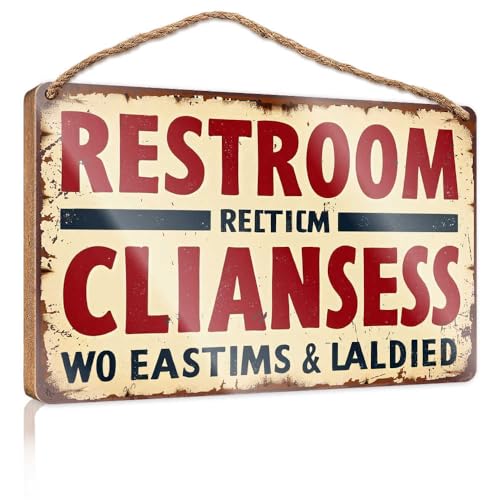 Holzschild mit niedlichem Schriftzug "Restroom Rectification: Cleanliness First", für Badezimmer, lustige Dekoration, WC-Dekoration (15 x 28 cm) von TSGB