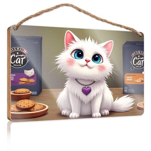 Holzschild mit niedlicher Katze Leckereien und Kekse: A Sweet Delight For Furry Friends, Holzschild, Badezimmer, lustige Dekoration, WC-Dekoration (20 x 30 cm) von TSGB
