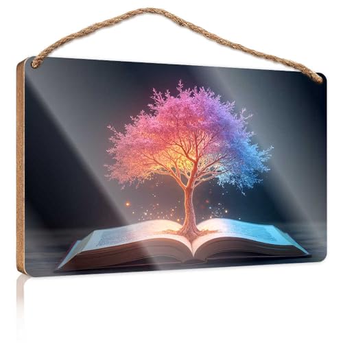 Holzschild zum Aufhängen, Baum des Wissens: Illuminating The Pages Holzschild Holzschilder für Heimdekoration, Terrassendekoration (23 x 35 cm) von TSGB