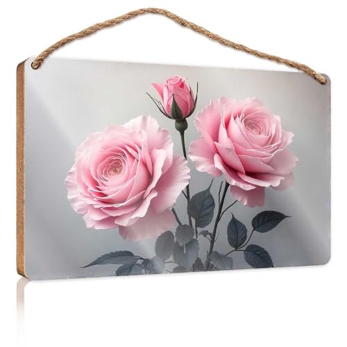 Holzschild zum Aufhängen, Motiv: Drei rosa Rosen in Blüte, Holzschild für Haustür, Holzschilder zum Basteln (20 x 30 cm) von TSGB