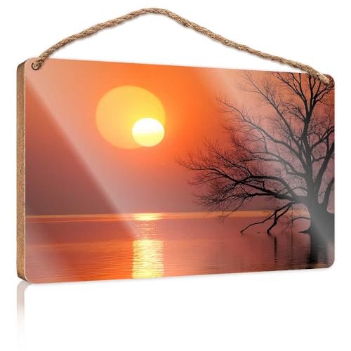 Holzschild zum Aufhängen, Motiv: Sonnenuntergang, Reflexionen am See, Holzschild für Haustür, Holzschilder zum Basteln (23 x 35 cm) von TSGB