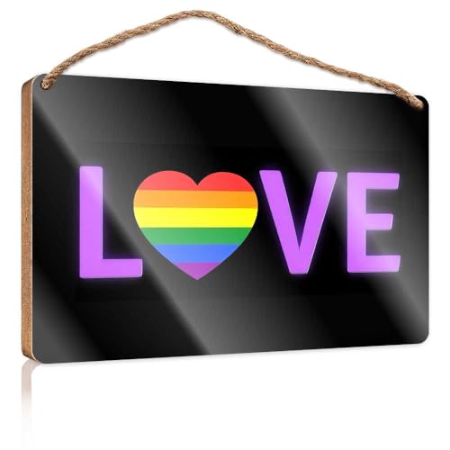 Holzschild zum Aufhängen, Regenbogenherz, Holzschild für Haustür, Holzschilder zum Basteln (20 x 30 cm) von TSGB