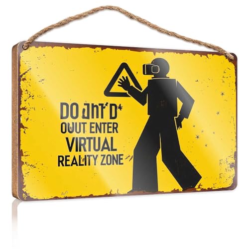 Holzschild zum Aufhängen, Virtual Reality Zone: Enter At Your Own Risk, Holzschild für Heimdekoration, Terrassendekoration (23 x 35 cm) von TSGB