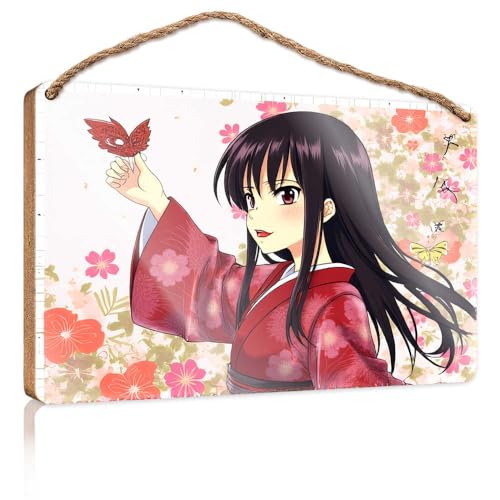 Holzschild zum Aufhängen, roter Kimono mit Kirschblüten, Holzschild für Heimdekoration, Terrassendekoration (23 x 35 cm) von TSGB