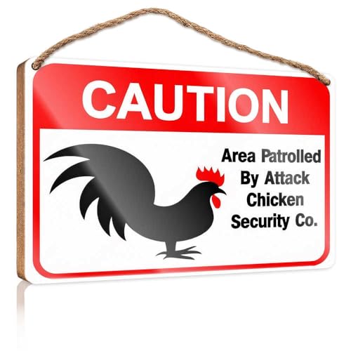 Holzschild zum Aufhängen "Attack Chicken Security: Keep Out!", 23 x 35 cm von TSGB