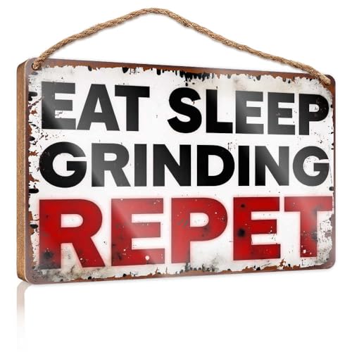 Holzschild zum Aufhängen "Eat, Sleep, Grind: The Cycle of Dedication", Holzschild für Heimdekoration, Terrassendekoration (23 x 35 cm) von TSGB