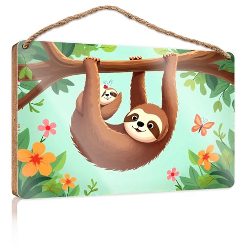 Lustige Türschilder für Büro, Baumfaultiere in einem bunten Dschungel, Holzschild, kleine Schilder für Heimdekoration, Sommer-Türschild (23 x 35 cm) von TSGB