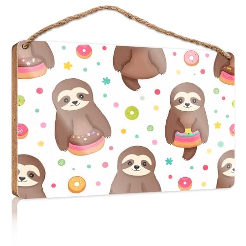 Lustige Türschilder für Büro, bezaubernde Faultiere mit bunten Donuts, Holzschild, kleine Schilder für Heimdekoration, Sommer-Türschild (20 x 30 cm) von TSGB