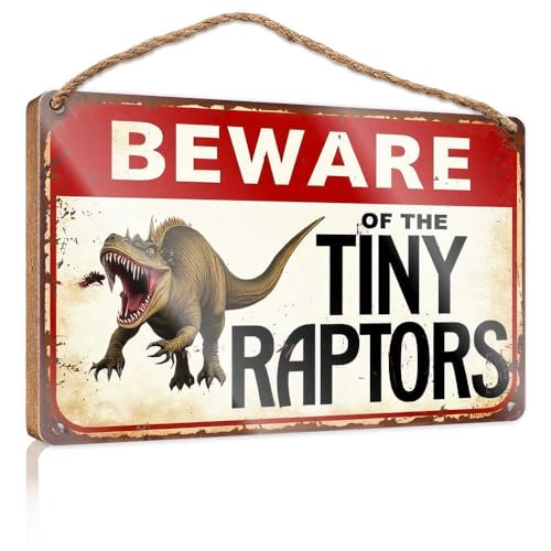 Lustige Türschilder für Büro, kleine Raptors: Ein Dinosaurier-Warnschild, Holzschild, kleine Schilder für Heimdekoration, Sommer-Türschild (23 x 35 cm) von TSGB
