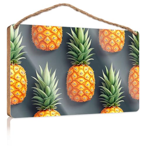 Lustige Türschilder für Büro, lebendiges Ananas-Muster, Hintergrund, Holzschild, kleine Schilder für Heimdekoration, Sommer-Türschild (23 x 35 cm) von TSGB