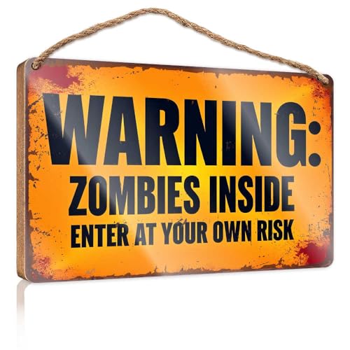 Schild für die Veranda, Zombie-Warnung: Enter At Your Own Risk, Holzschild, Pool-Dekoration, Wohnmobil-Dekorationen für den Innenbereich (23 x 35 cm) von TSGB