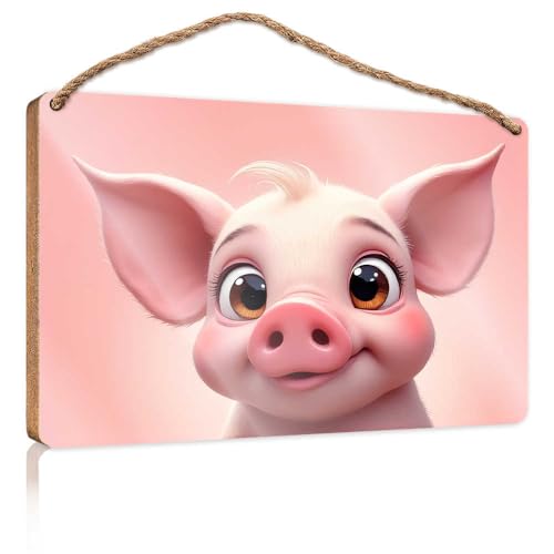 Schild für die Veranda, bezauberndes Schwein mit großen braunen Augen, Holzschild, Pool-Dekoration, Wohnmobil-Dekorationen für den Innenbereich (23 x 35 cm) von TSGB